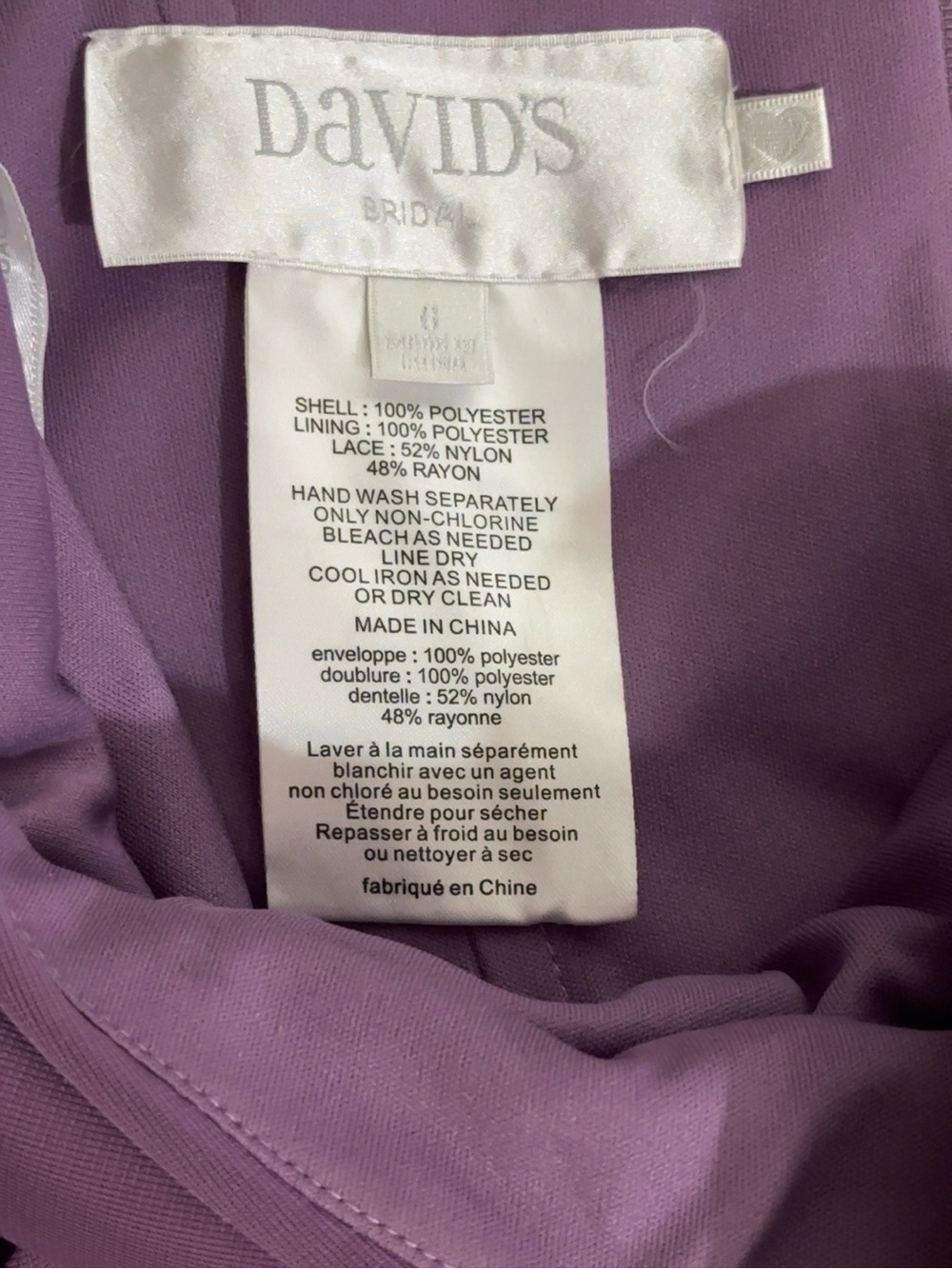 David’s Bridal Lavender One Shoulder Lace Bridesmaid Formal Gown Size 4 - Picture 7 of 10